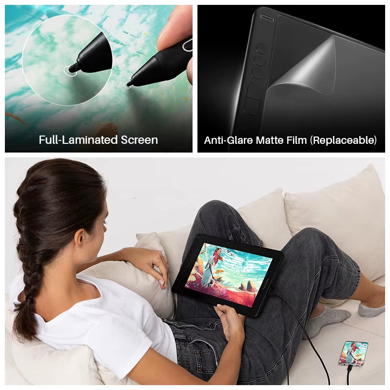 HUION Kamvas 12 Graphic Tablet Monitor Portable 11.6 Inch Anti-Glare Screen Drawing Pen Display Support Windows Android Macos