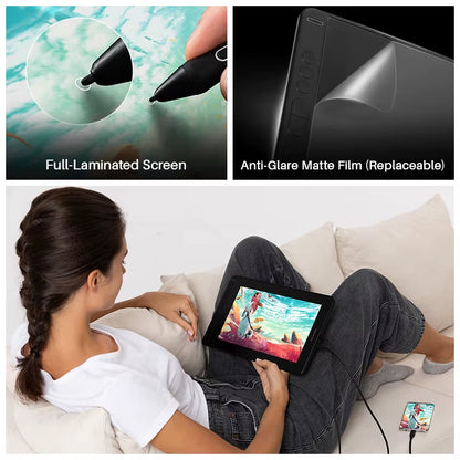 HUION Kamvas 12 Graphic Tablet Monitor Portable 11.6 Inch Anti-Glare Screen Drawing Pen Display Support Windows Android Macos