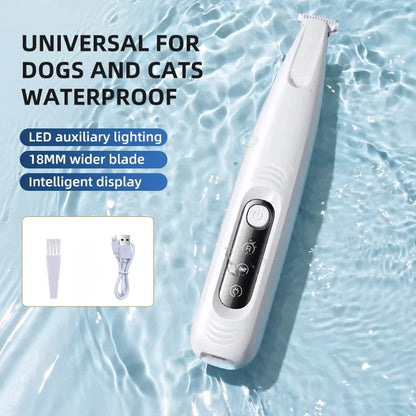 Type C Dog Paw Trimmer with LED Light Waterproof Pet Hair Trimmer with LED Display Dog Clippers for Grooming 18Mm Widen Blade