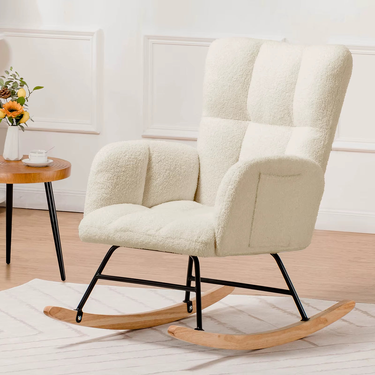 COMHOMA Teddy Glider Rocking Chair with Side Pockets, High Back Design for Adults - Ideal for Bedroom and Living Room