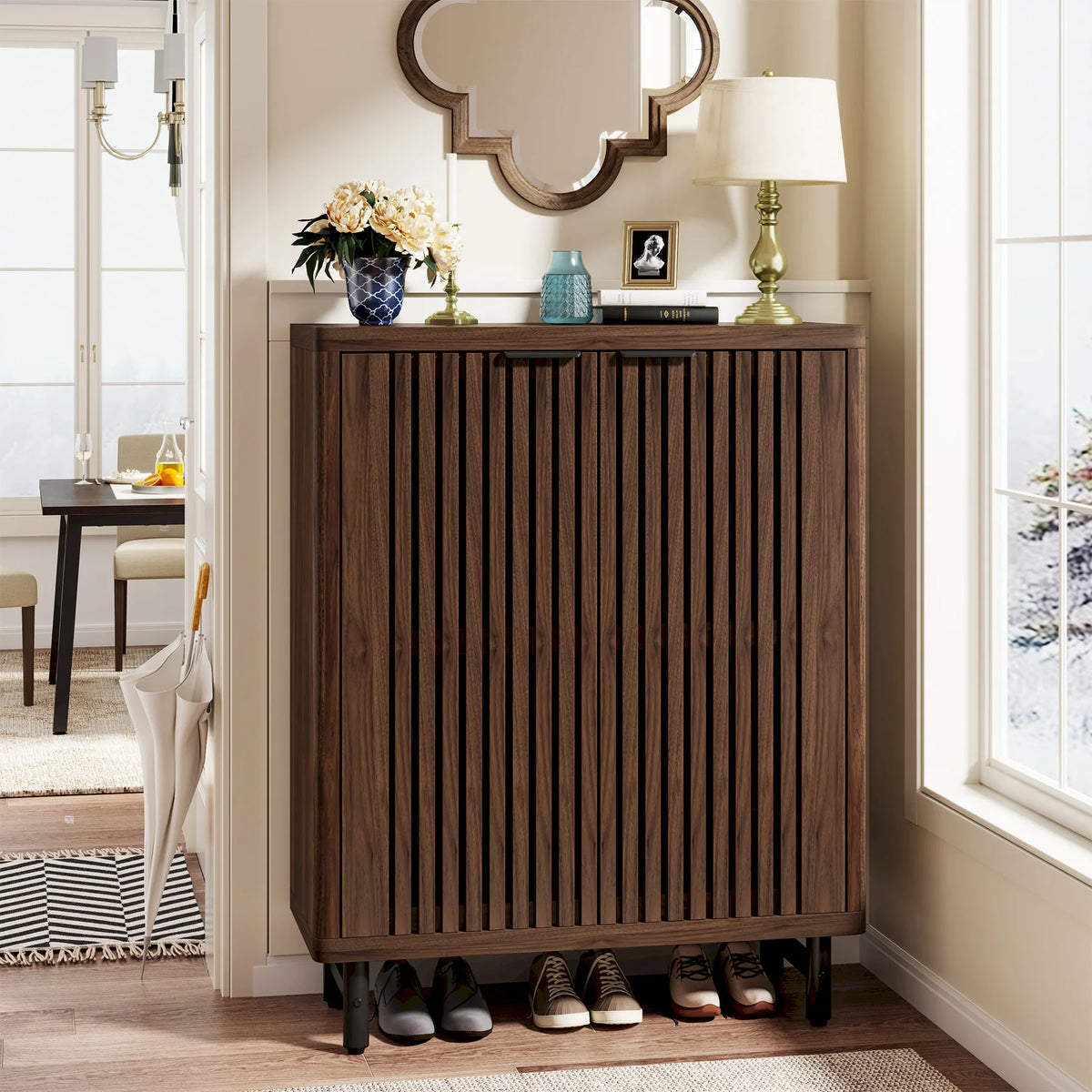 Tribesigns 6-Tier Wooden Shoe Cabinet with Louvered Doors and Adjustable Shelves