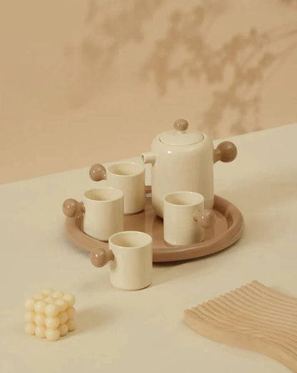 Cute Whimsical Dopamine Bauhaus Tea Pot & Tea Cups Set of 8 Pcs - Handmade Ceramic Teaset Gift Box