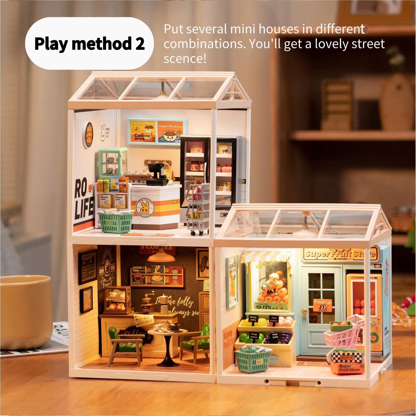 Robotime Rolife Super Creat Plastic Buliding Blocks DIY Miniature House Kit for Kids and Adult 3D Puzzle Multi-Scene for Fun