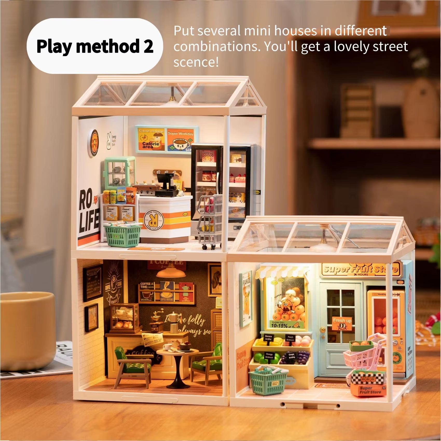 Robotime Rolife Super Creat Plastic Buliding Blocks DIY Miniature House Kit for Kids and Adult 3D Puzzle Multi-Scene for Fun