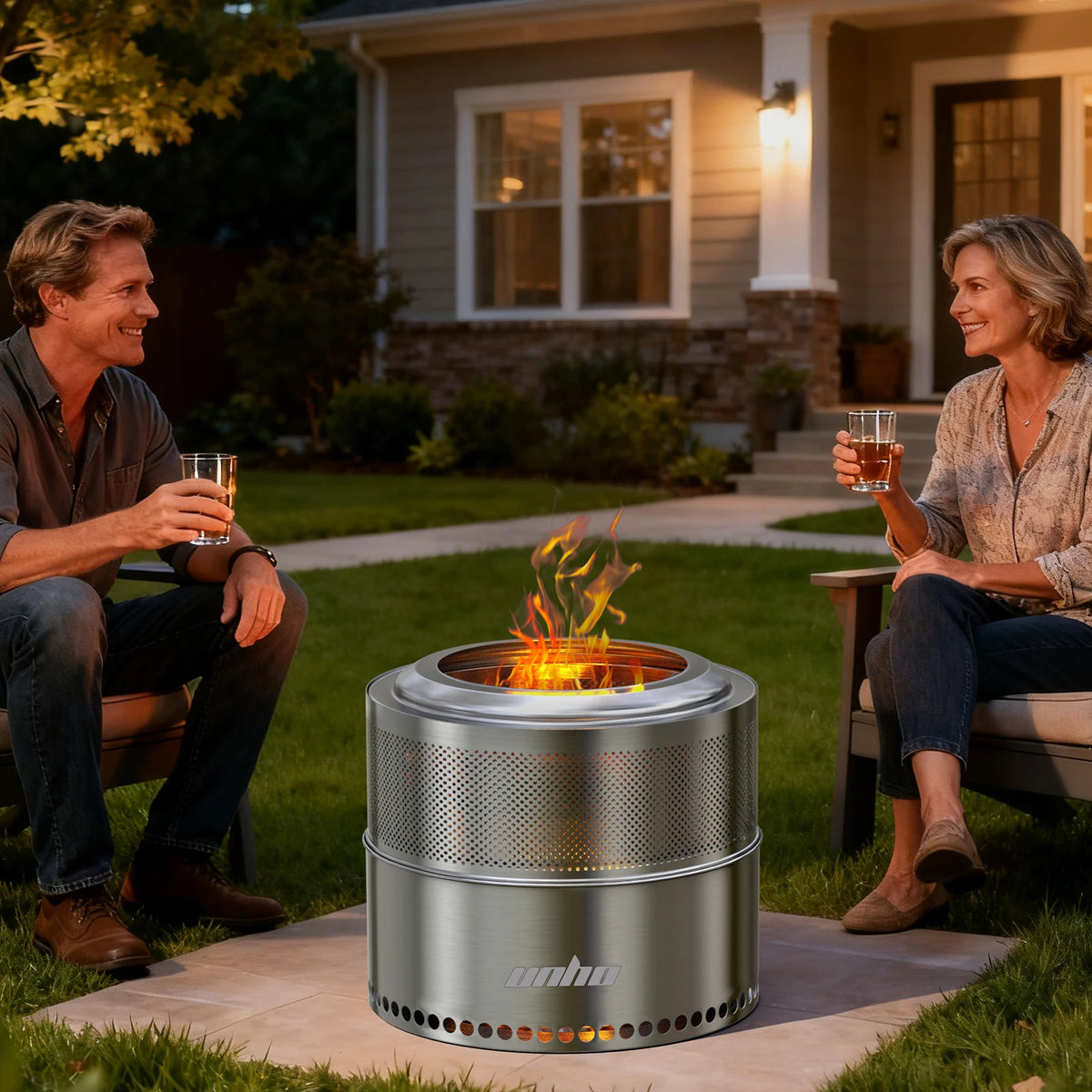 Large Stainless Steel Smokeless Wood Burning Fire Pit with Carry Bag for Outdoor Camping