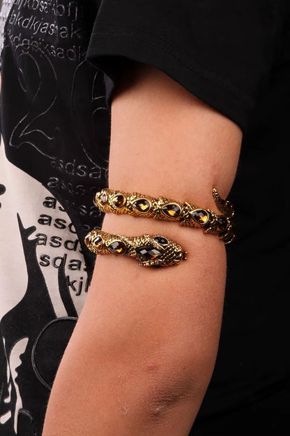 YACQ Stretch Snake Bracelet Armlet Upper Arm Cuff Women Punk Rock Crystal Bangle Jewelry Gold Silver Color Dropshipping A32