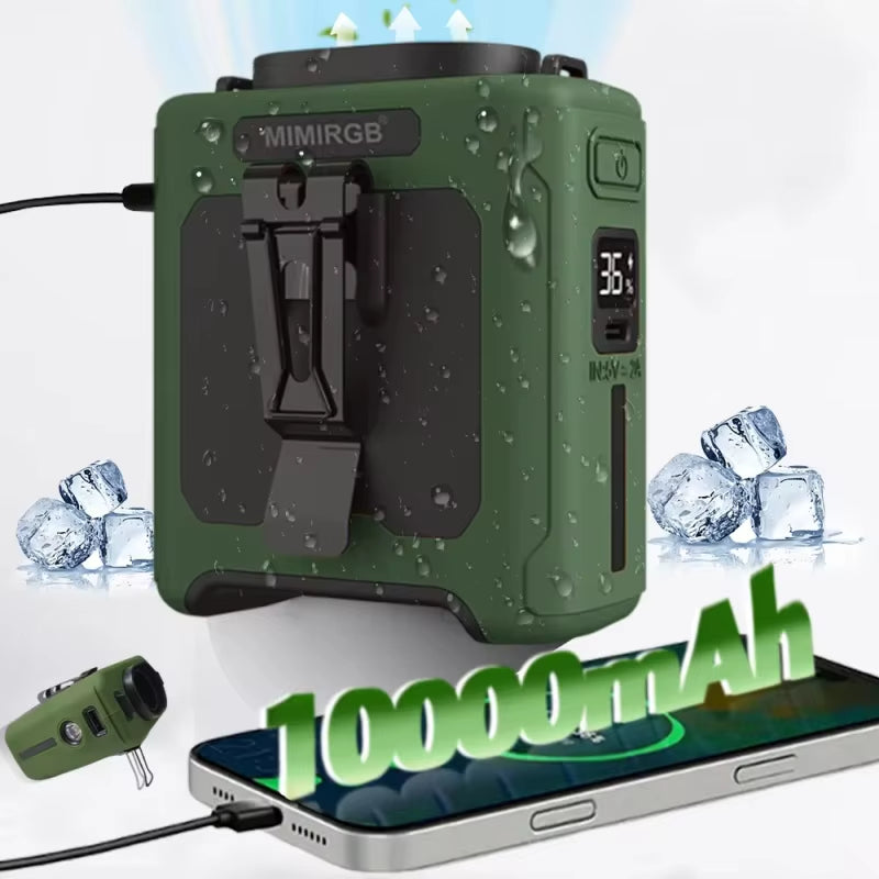 Rechargeable Portable Waist Fan with Flashlight and Power Bank Function for Hands-Free Use in Outdoor and Indoor Activities