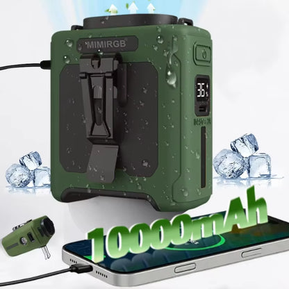Rechargeable Portable Waist Fan with Flashlight and Power Bank Function for Hands-Free Use in Outdoor and Indoor Activities