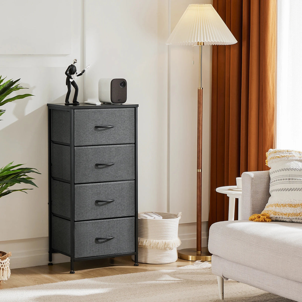 JHK Bedroom Dresser with 4 Fabric Drawers, Steel Frame Nightstand and Closet for Clothes Storage