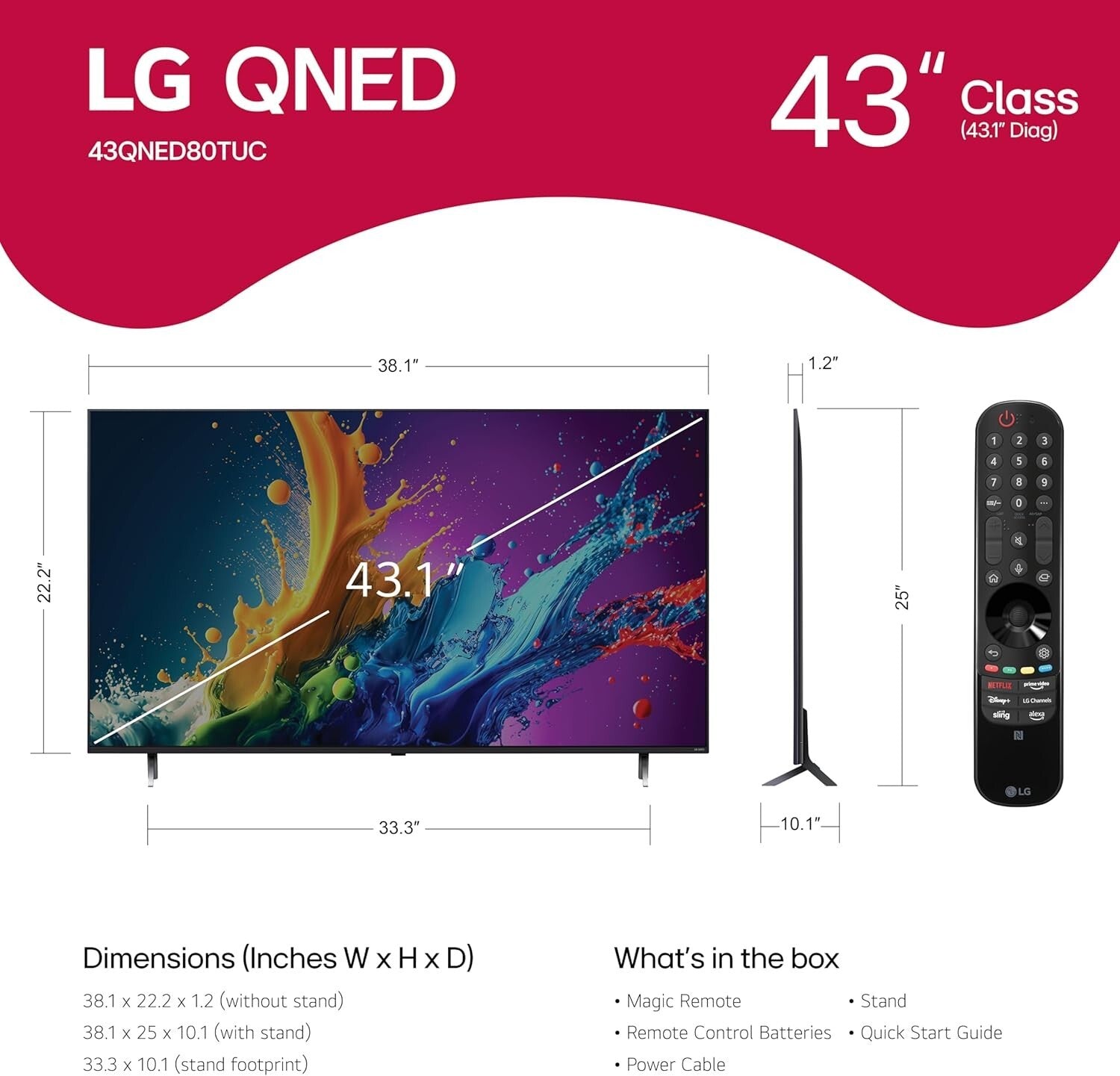 LG 43 Inch Class QNED80T Series 4K QNED TV with Webos 24