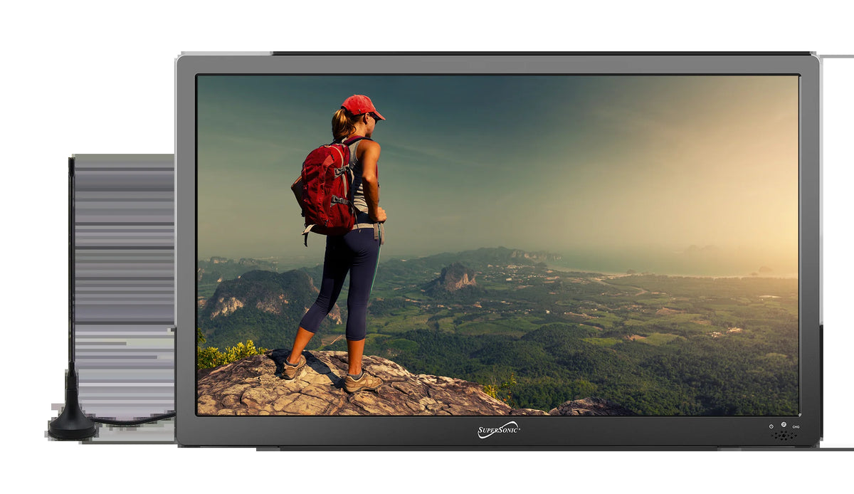 Supersonic Portable 16" 12 Volt Digital LED TV with USB, SD, and HDMI Input, Built-In Rechargeable Lithium Ion Battery and FM Radio (SC-2816)