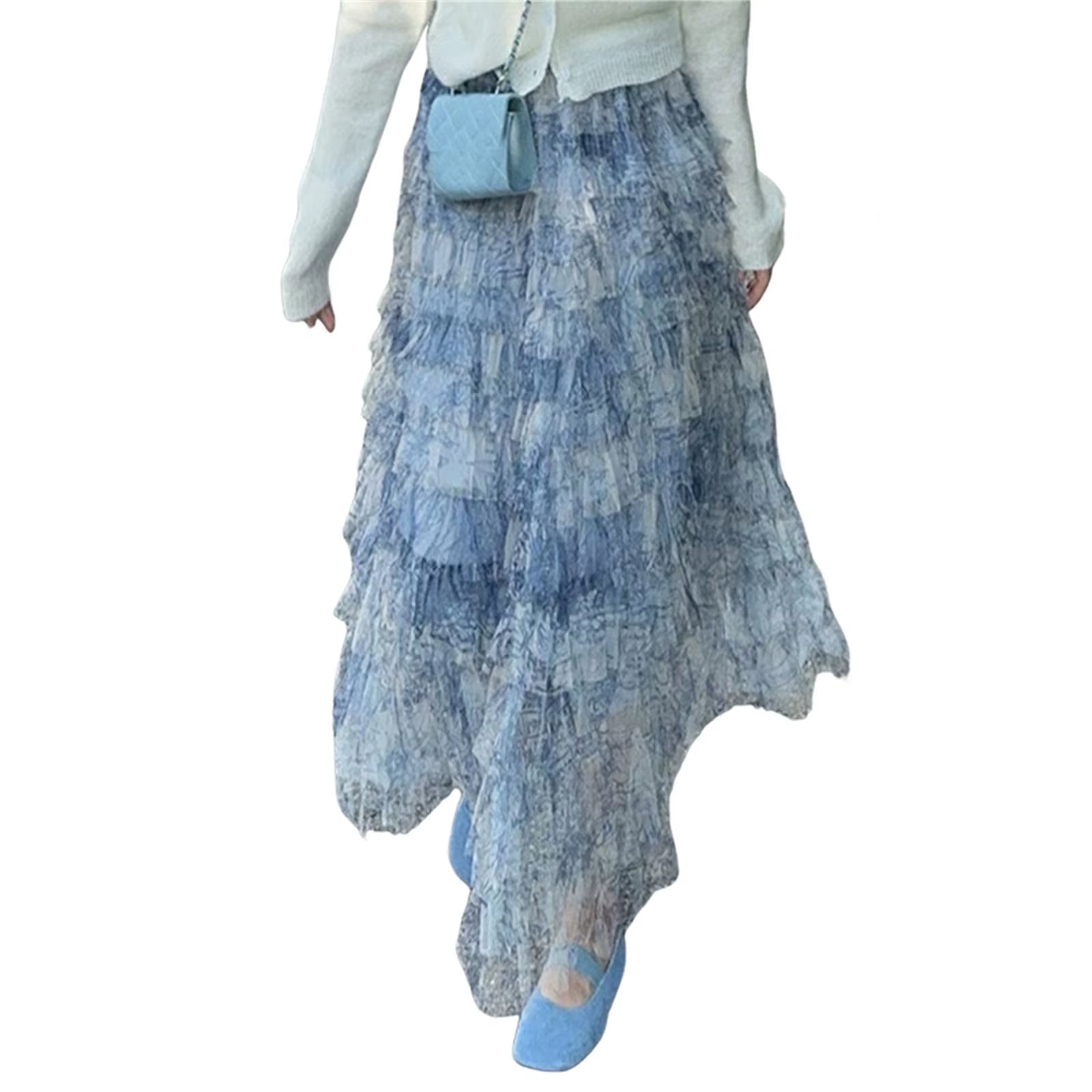 Elegant Floral Lace Maxi Skirt with High Waistband and Flowy Layers for Wedding Party Evening Prom Beachwear