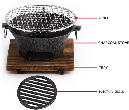 Zoe Cast Iron Outdoor Charcoal and Alcohol Stove for Barbecue, Family Picnics, and Camping - Ideal for Water and Tea Boiling