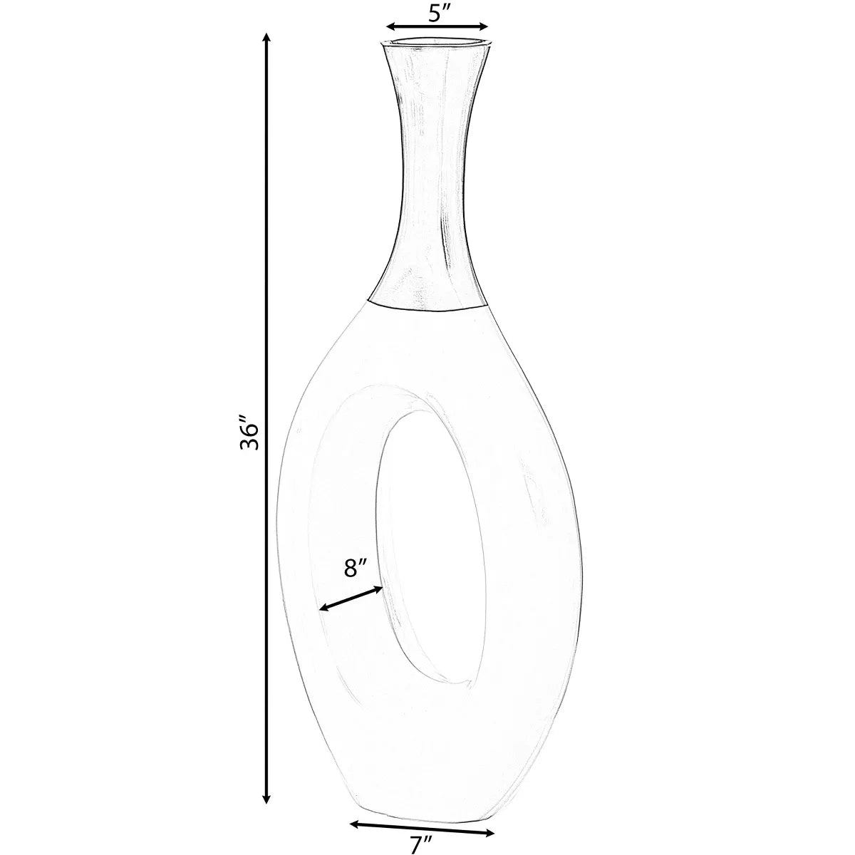 Decorative 36-Inch White Ceramic Floor Vase with Black Neck for Modern Home Decor in Living Room, Entryway, and Dining Room