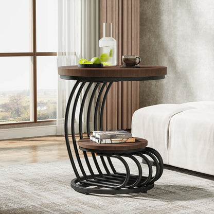 Tribesigns Gold Round End Table: Two-Tier Faux Marble Side Table with Storage Shelf, Contemporary White and Gold Bedside Nightstand