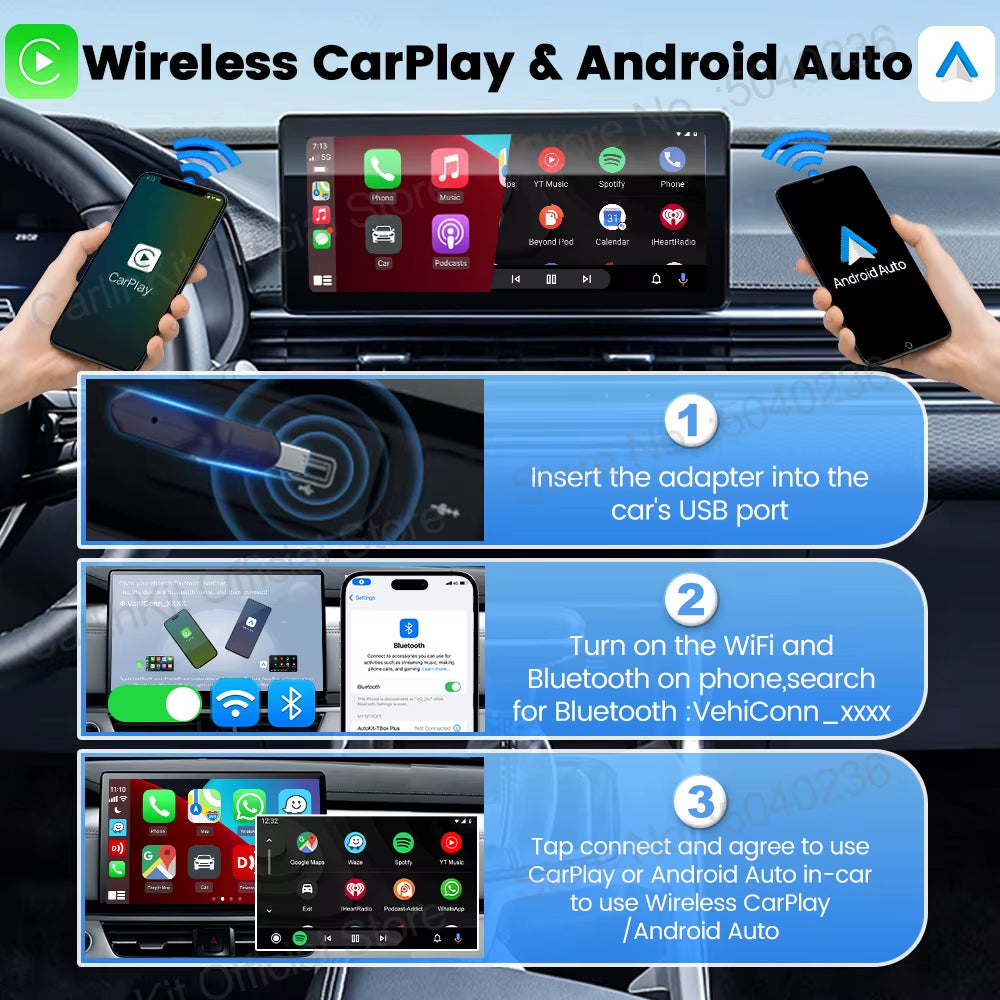 Carlinkit 5.0 Mini Ultra Wireless Adapter for OEM Vehicles - Seamless Wireless CarPlay and Android Auto with Plug and Play WiFi and Bluetooth Connectivity