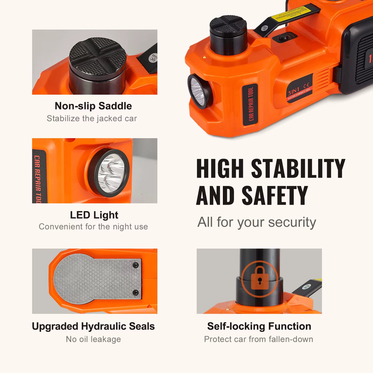 Succebuy 5T Hydraulic Electric Car Jack with Integrated Inflatable Pump and LED Light for SUVs, MPVs, and Trucks