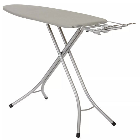 Wide Top Ironing Board with Silver Frame and Silicone-Coated Cotton Cover, Collapsible Design, 49" x 18