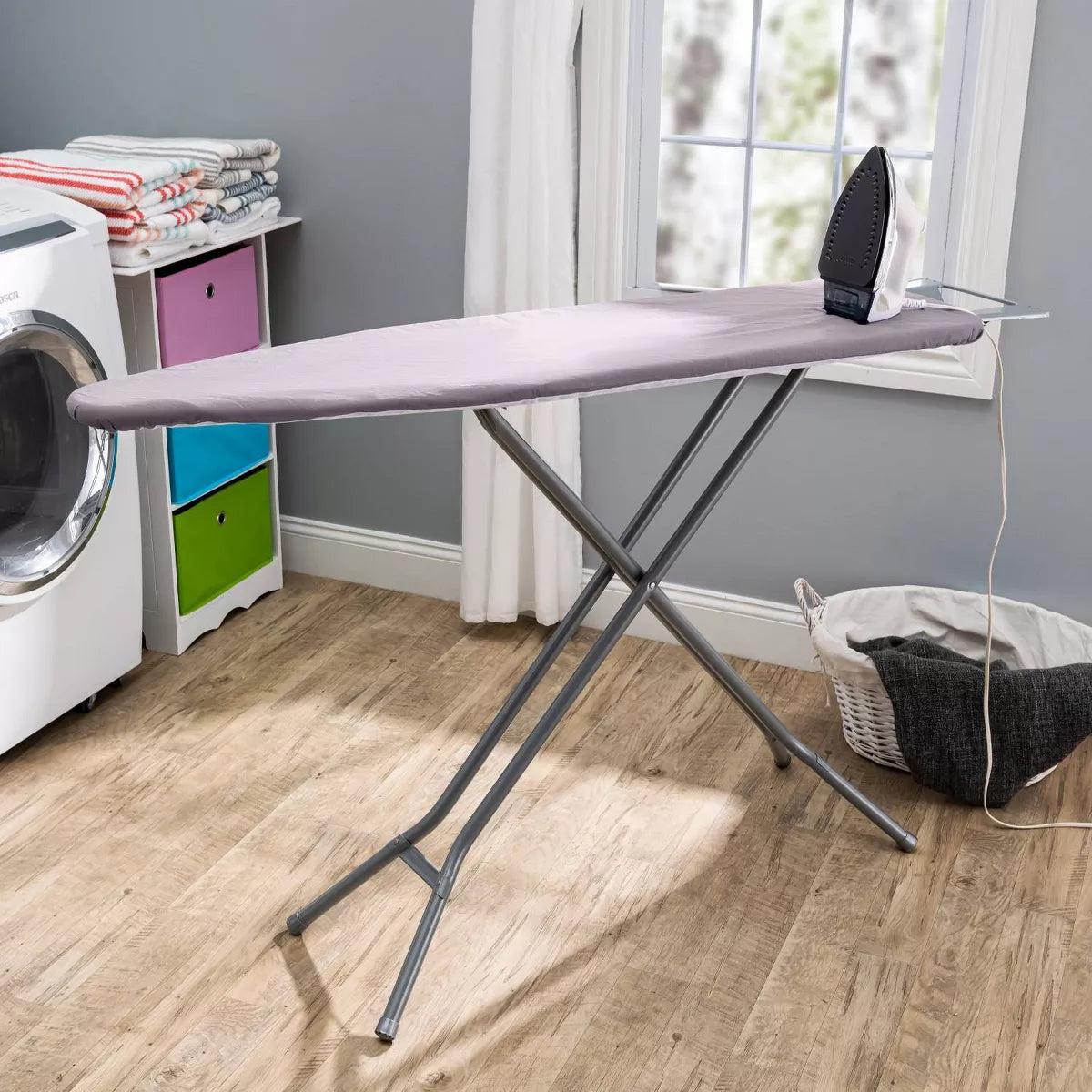 Home Products Light Gray 4-Leg Mesh Top Ironing Board with Integrated Iron Rest