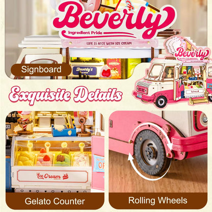 Rolife Wooden 3D Puzzle Leo's Coffee Truck Model Building Kit - DIY Miniature Dollhouse for Home Décor and Gift for Adults and Teens