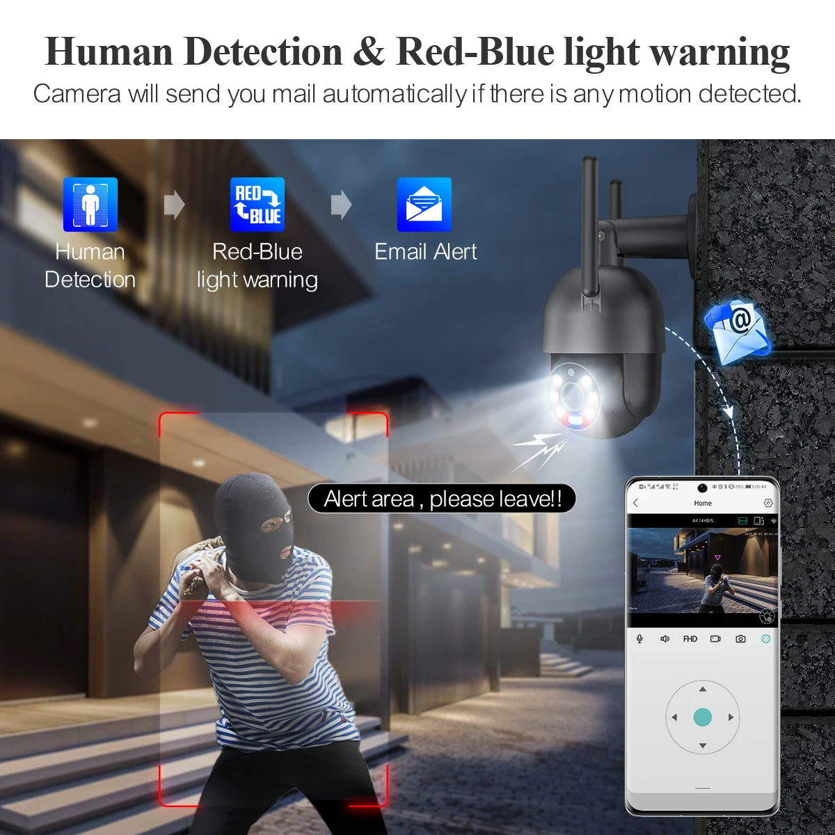8MP 4K 2K PTZ Security Wireless IP Camera Video Surveillance WIFI Camera Outdoor AI Red-Blue Light Alarm Human Detected