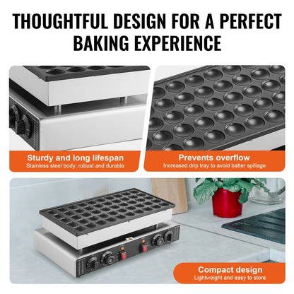 Succebuy 50-Piece Mini Dutch Pancake Maker and Dorayaki Baking Machine - Commercial Non-Stick Waffle Maker with Dual Temperature and Time Control