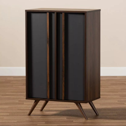2 Door Naoki Two-Tone Wood Shoe Cabinet Gray/Walnut - Storage for Entryway, Holds 15 Pairs