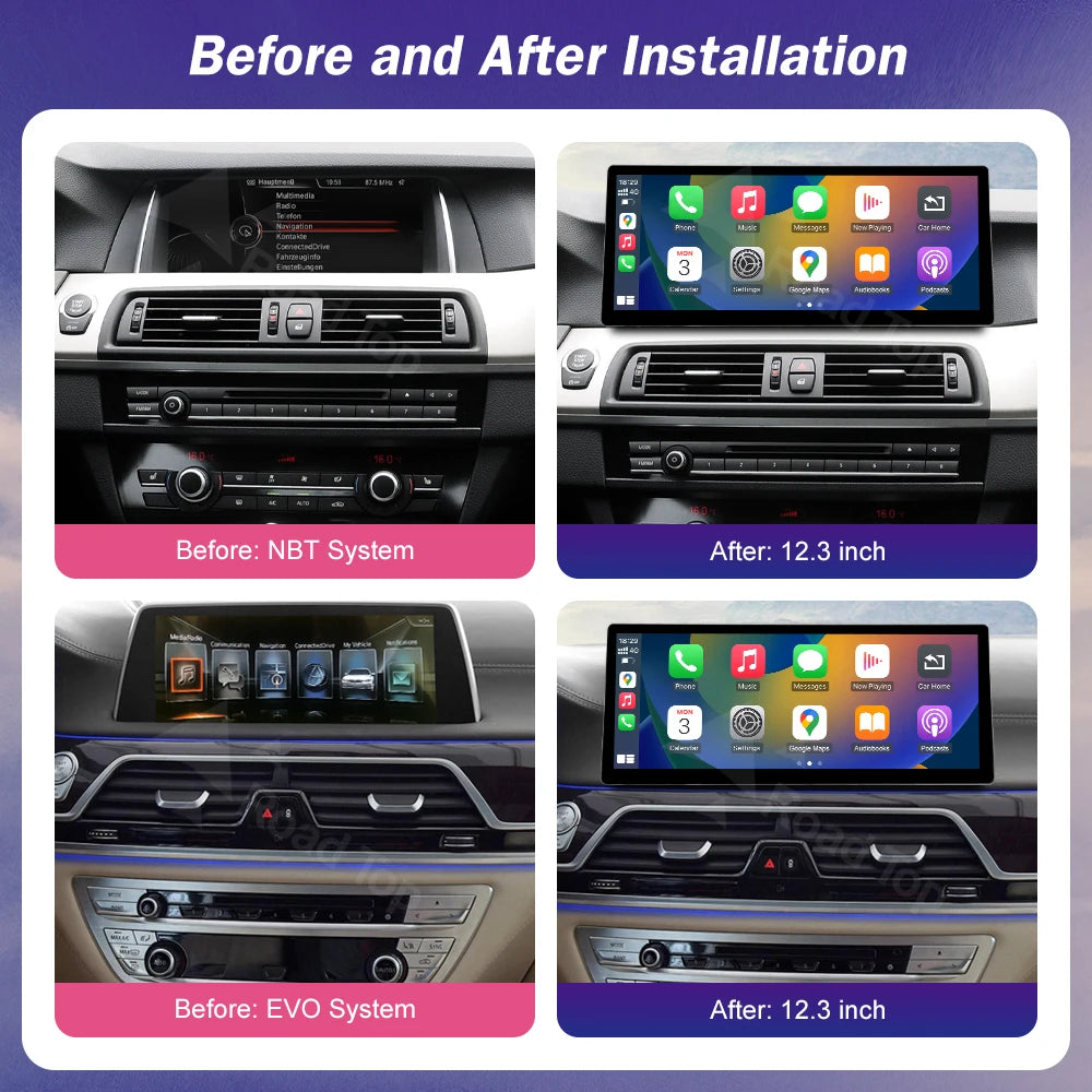 12.3-Inch Ultra-Thin Multimedia Touchscreen for BMW 5 Series F10 F11 CIC NBT EVO System with Wireless CarPlay and Android Auto Integration