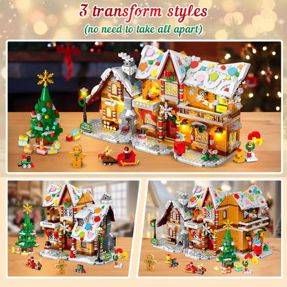 2025 LED Gingerbread House Building Toy - 3 Style Modes with Santa, Christmas Tree, and Train for Ages 8 and Up