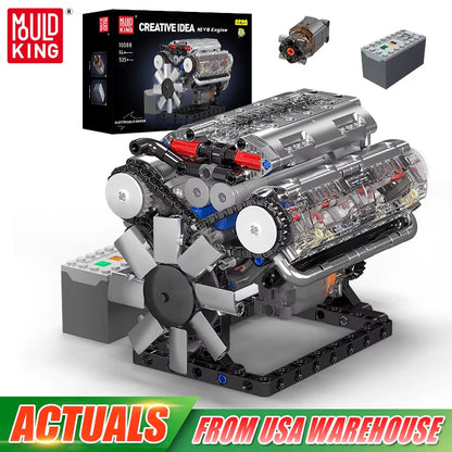Mould King 10088 the V8 Engine Building Block Assembly Technical Car Brick Set Educational Car Engine Toys Kids Christmas Gift