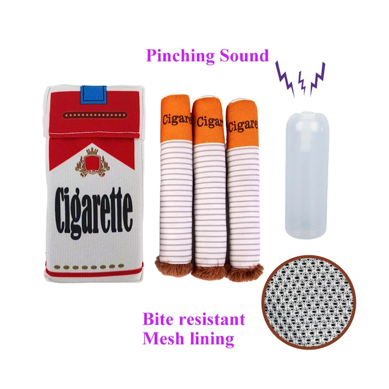 Stuffed Raw Dog Bite Toy Joint Cigarette Case Plush Cigar Funny Interactive Puppy Dog Chew Squeak Toys Cigarettes Toy for a Dog
