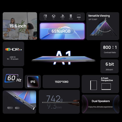 15.6 Inch Portable Monitor FHD 1080P IPS USB-C Mini-Hdmi External Second Screen for Mac Laptop PC Switch Xbox PS4/5 Xbox