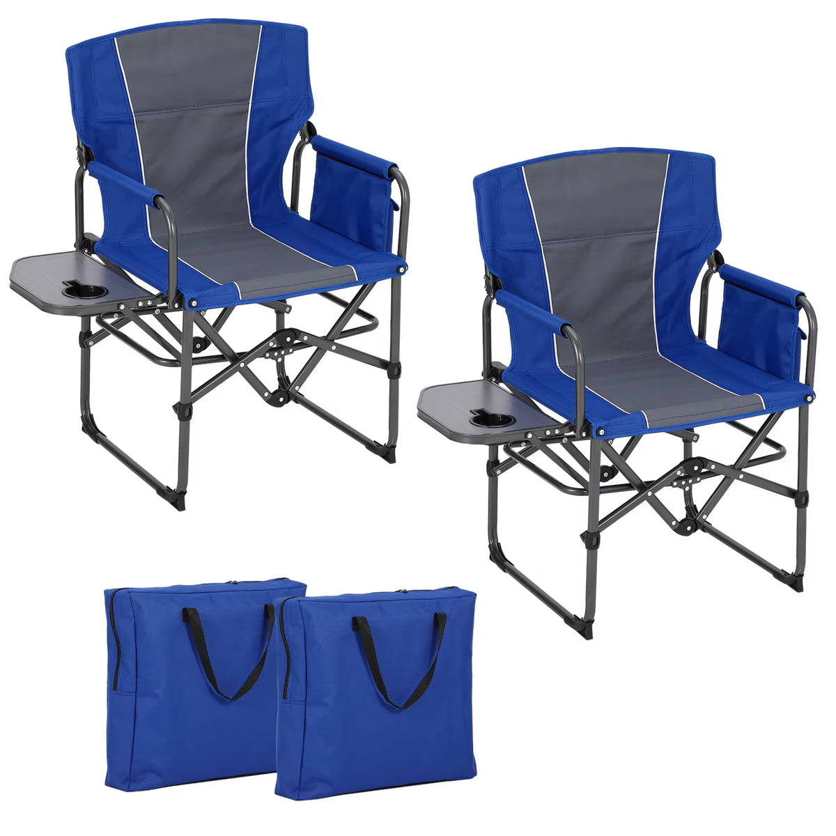 Oversized Heavy-Duty Folding Directors Chair for Adults - Available in 1 or 2 Pack, 400 lbs Capacity, Portable Camping Chair with Side Table, Cup Holder, and Side Pocket for Camping, Beach, Garden, and RV Use