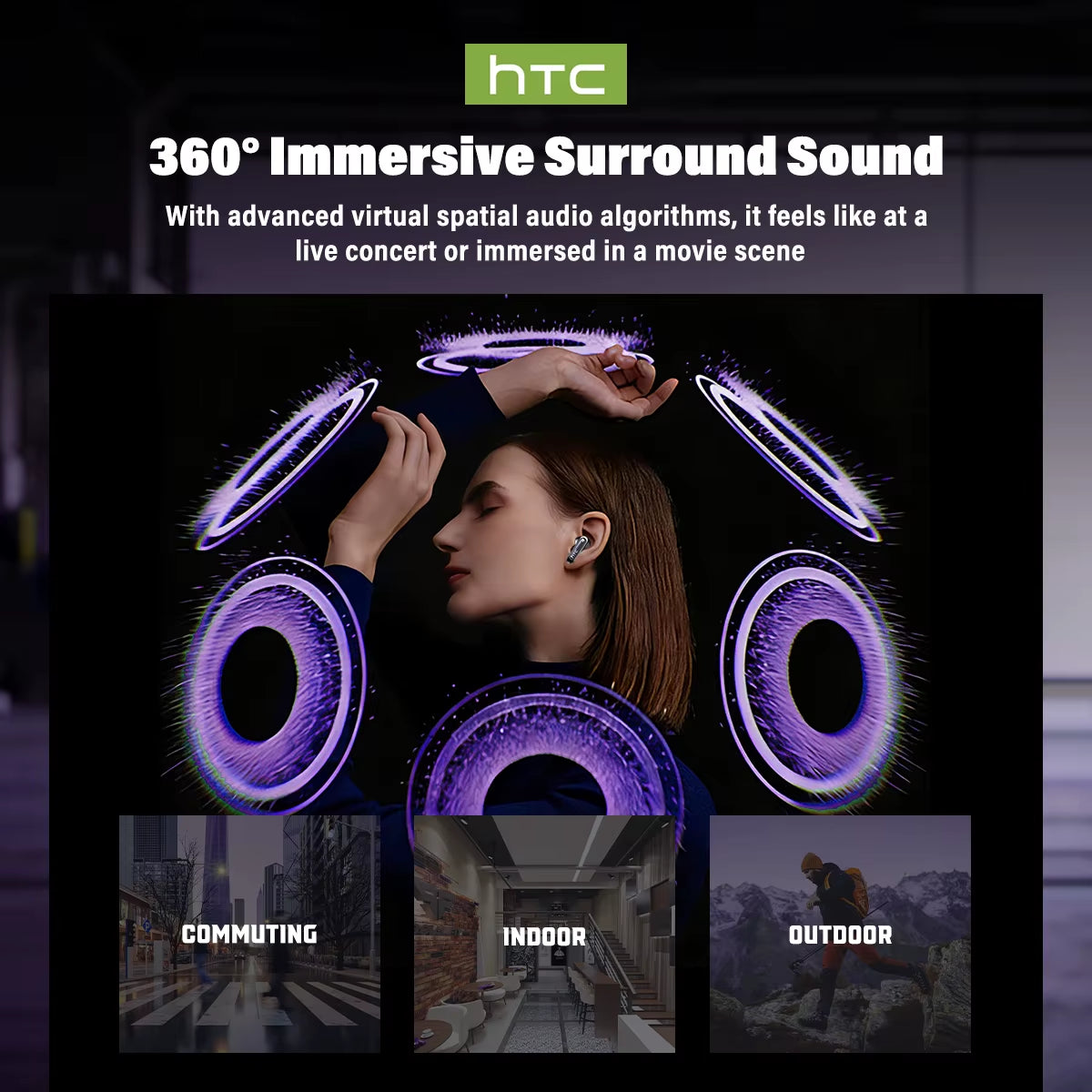 Bluetooth Wireless Headphones HTC NE70 with Microphone, AI Translator, 30-Hour Battery Life, and Full HD LCD Display