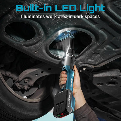 SEESII 3/8" 21V Cordless Electric Ratchet Wrench with 80Nm Torque and 6.3'' Extended Reach - Rechargeable Angle Wrench for Makita 18V Battery Compatibility