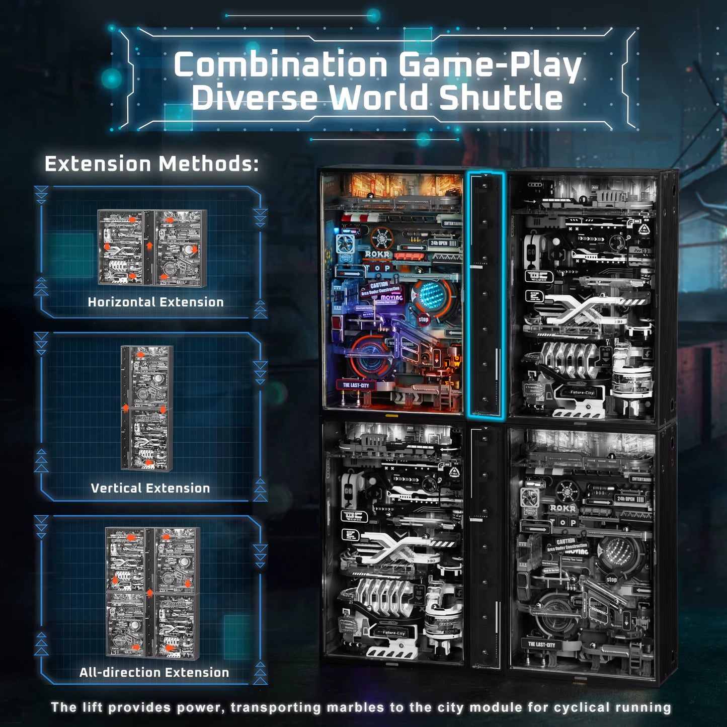 Robotime Rokr the Last City -Futuristic Marble Run Cyberpunk Gift for Men 3D Puzzle Model Gaming Decoration Automatic