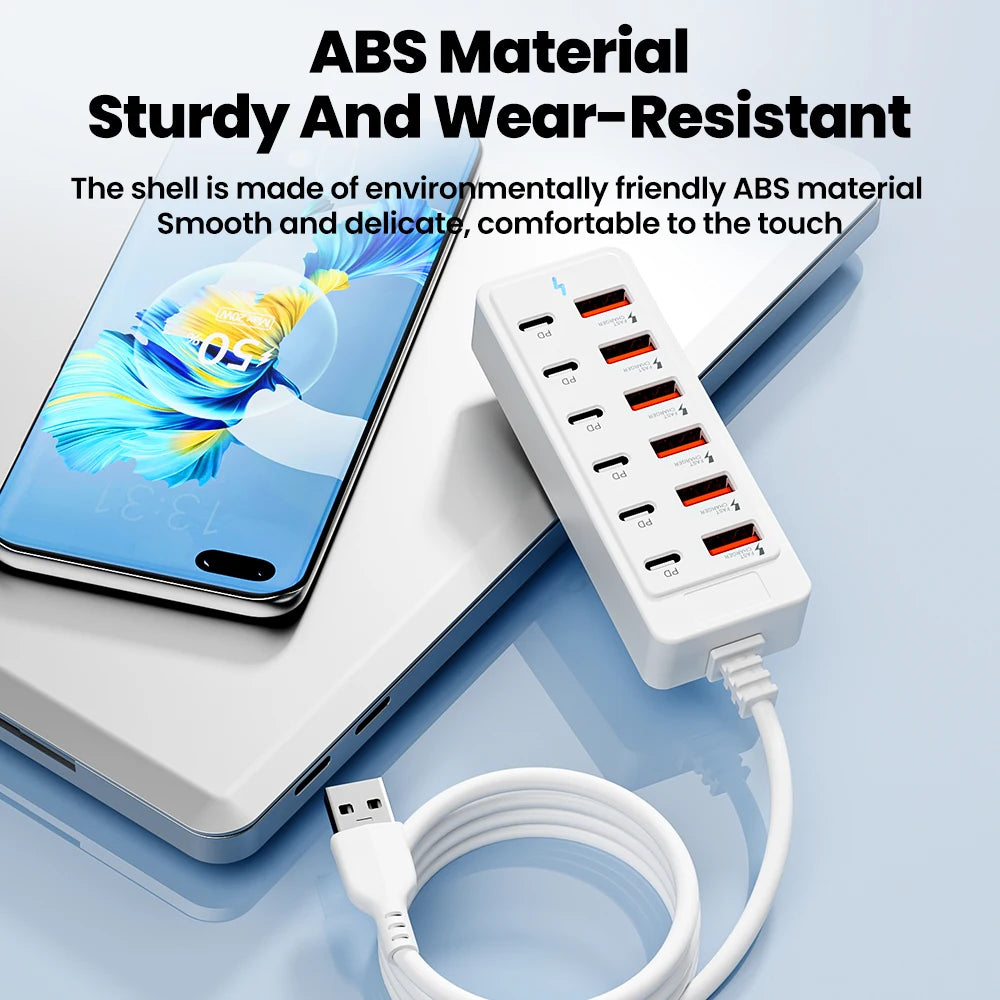 12-in-1 USB Charging Station with Fast Charging Capability and 1M Cord for Home and Office Use
