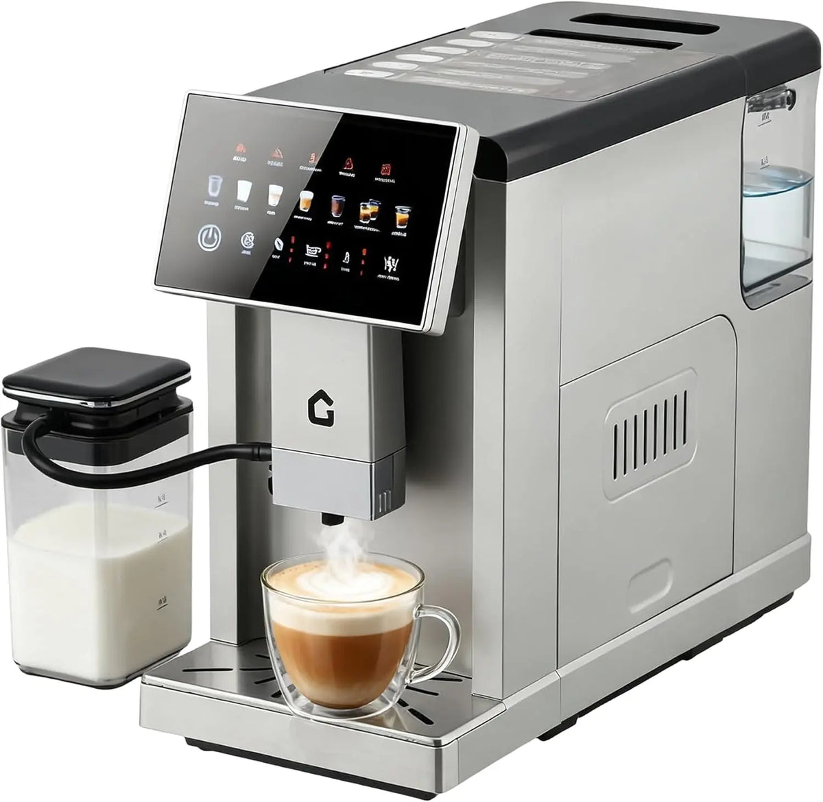 3rd Generation Espresso Coffee Maker with Integrated Milk Frother, Removable Brewer and Grinder, Adjustable Coarseness and Flavor, Detachable Milk Tank