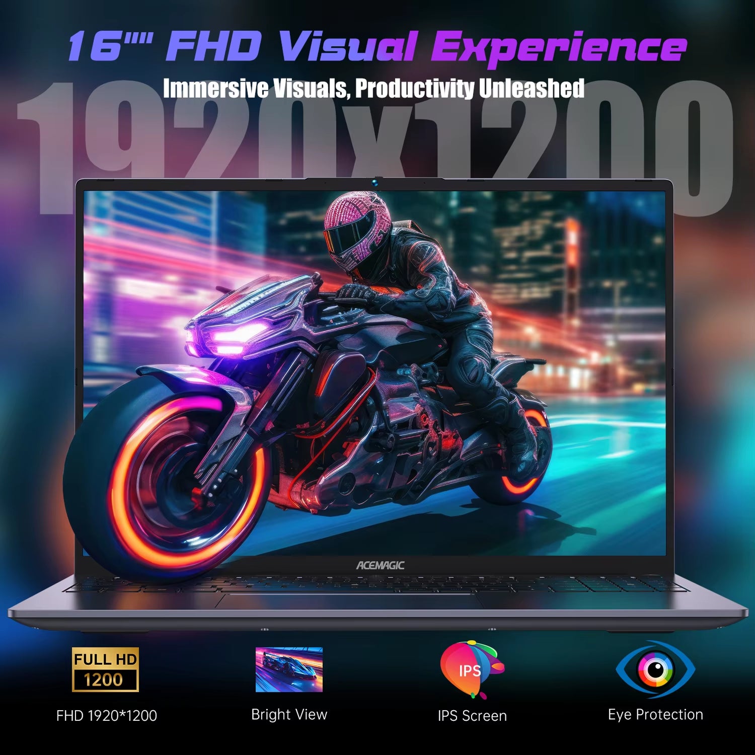 ACEMAGIC RX16 AMD Ryzen 7 7735HS 16" Ultra Slim 4400MAH Laptop 16GB LPDDR5 Ram 512GB Rom Windows 11Pro BT5.2 Wifi 6 Notebook
