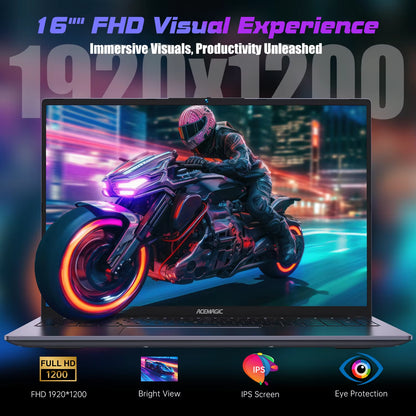 ACEMAGIC RX16 AMD Ryzen 7 7735HS 16" Ultra Slim 4400MAH Laptop 16GB LPDDR5 Ram 512GB Rom Windows 11Pro BT5.2 Wifi 6 Notebook