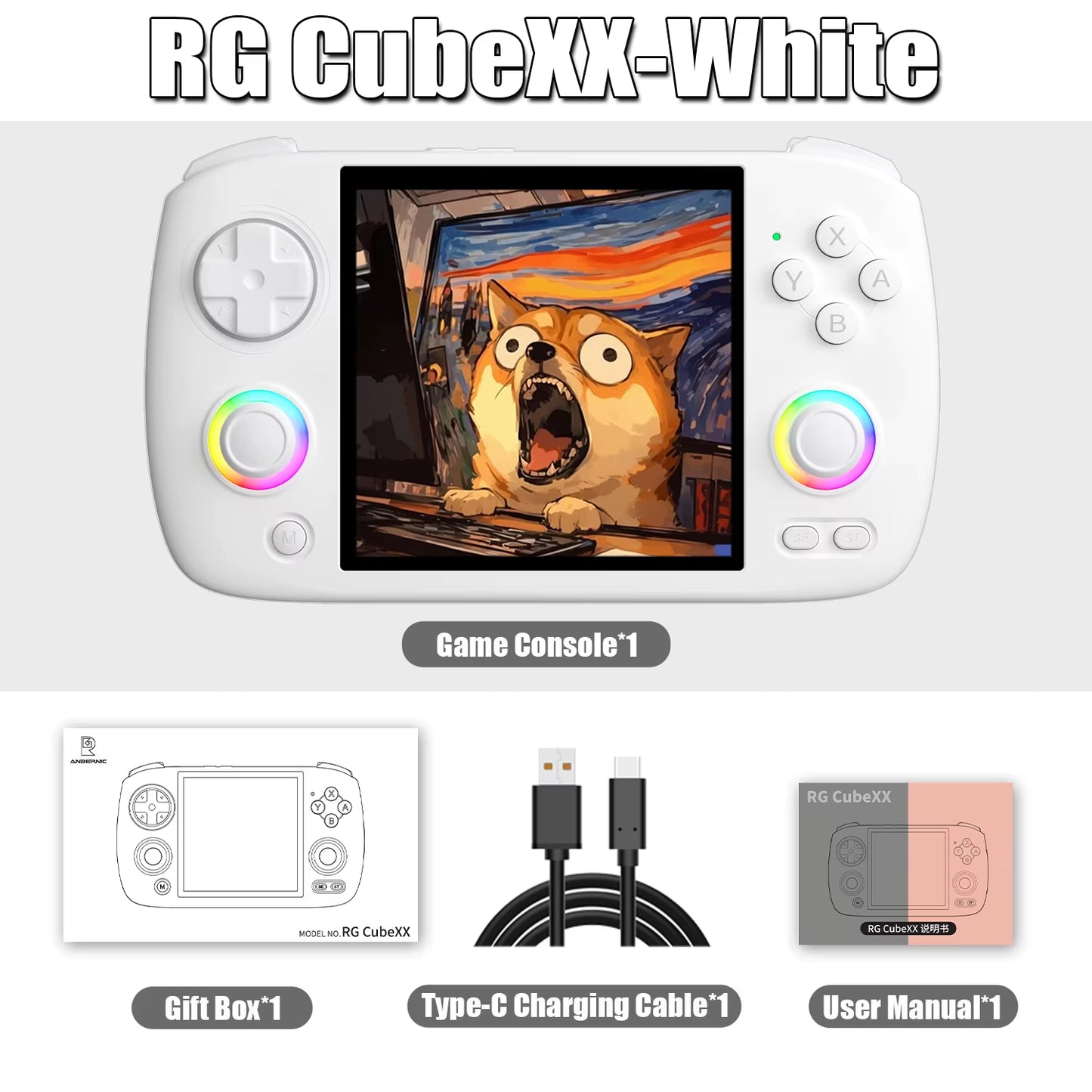 RG Cubexx Retro Handheld Game Console 3.95 Inch IPS Screen Linux System Built-In 64G TF Card 5056 Games Support HD Out