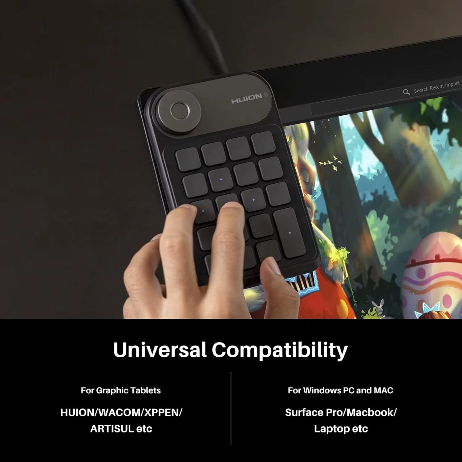 HUION Keydial Mini Wireless Keyboard Bluetooth Connectivity Keyboard with Dial, for Drawing Tablet PC Macbook Surface Pro Laptop