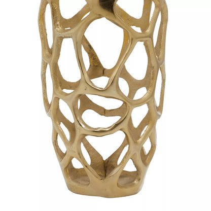 31" x 9" Contemporary Gold Aluminum Vase with Eclectic Woven Net Design