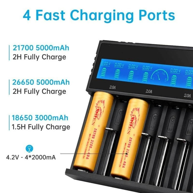 8-Slot with LCD Screen Display Intellegent Rechargeable Li-Ion Battery Charger Universal Flashlight RC Toys Home Tools Battery Charger 4 Slots for Li-Ion 18650 21700 26650 AA AAA Batteries Cell