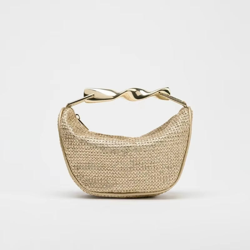 Summer Half-Moon Beach Straw Shoulder Bags Women'S Straw Bucket Bag Purse Woven Straw Handbags Casual Tote Crossbody Bag