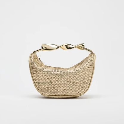 Summer Half-Moon Beach Straw Shoulder Bags Women'S Straw Bucket Bag Purse Woven Straw Handbags Casual Tote Crossbody Bag