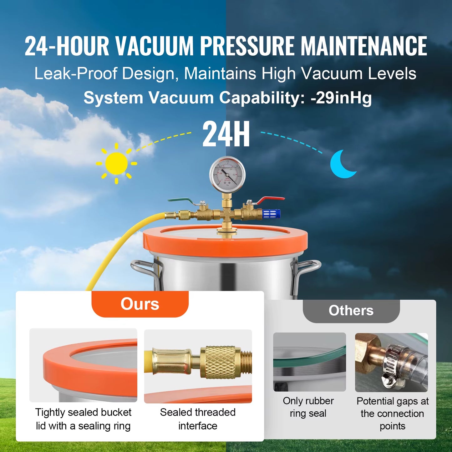 3 Gal Upgraded Tempered Glass Lid Vacuum Degassing Chamber 304 Stainless Steel for Stabilizing Wood, Resin Degassing