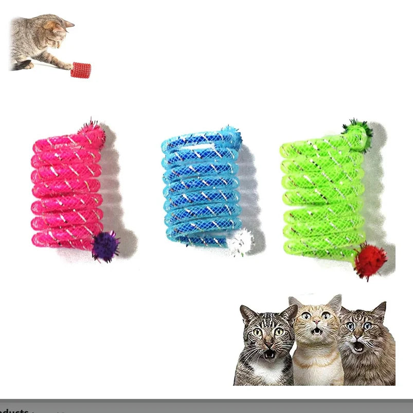 Interactive Colorful Spring Cat Toy - Bite-Resistant Elastic Wool Ball Teaser for Cats