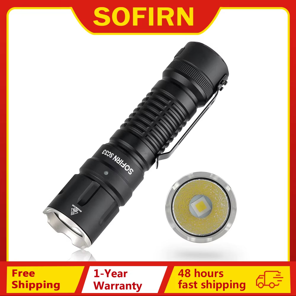 SC33 XHP70.3 HI LED Flashlight Tactical 5200Lm Powerful 21700 USB C Rechargeable Torch with Tail E-Switch Outdoor Light