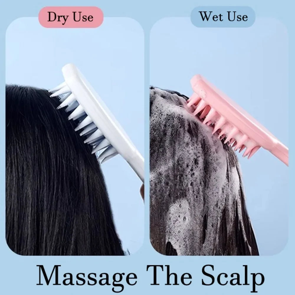 Long Handle Silicone Shampoo Brush for Scalp Massage and Hair Washing